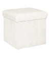 ATMOSPHERA - Pouf et Coffre de rangement en bois et Fourrure Blanche 38 x 38 cm - vignette