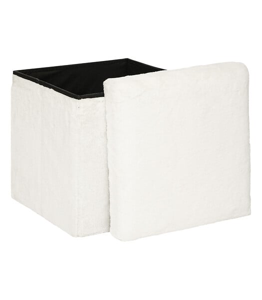 ATMOSPHERA - Pouf et Coffre de rangement en bois et Fourrure Blanche 38 x 38 cm - large