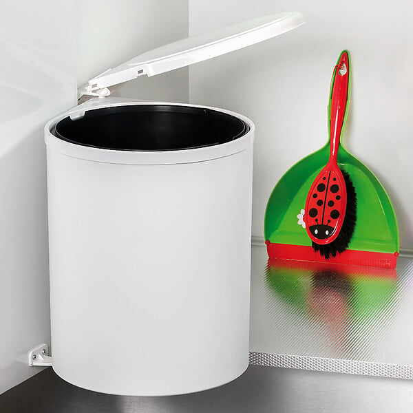 EMUCA - Bac de recyclage à fixer sur porte de meuble, 1 bac amovible 13 litres, Plastique, Blanc - large