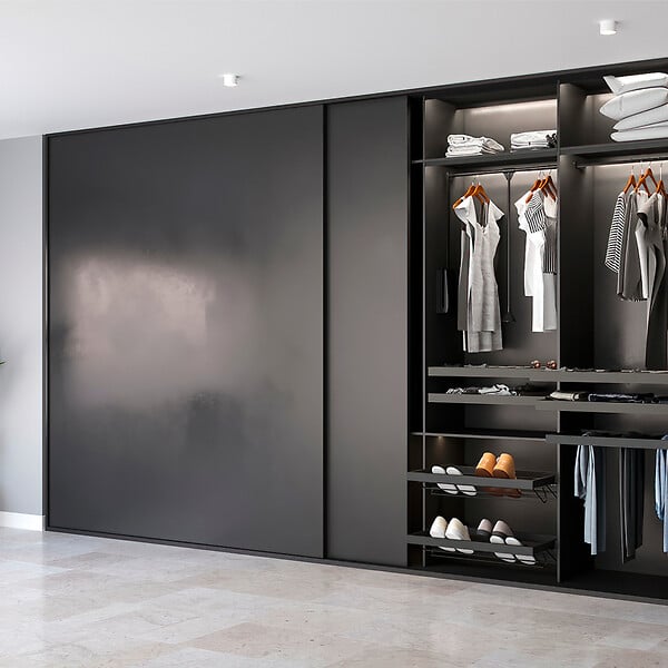 EMUCA - Kit de ferrures pour Flow 2 portes coulissantes et armoire à fermeture souple avec rails encastrés 2,35m, panneaux non inclus, Anodisé mat - large