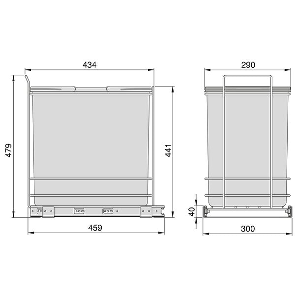 EMUCA - poubelle de recyclage pour montage inférieur et extraction manuelle pour meuble de cuisine Recycle 1x35 litres, Plastique gris anthracite - large