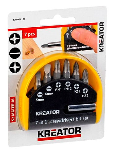 KREATOR - Embout de vissages avec adaptateur 7 pcs - large