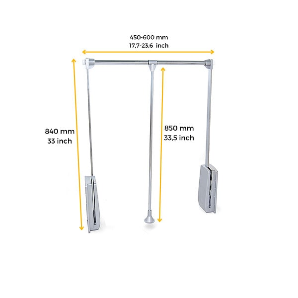 EMUCA - Penderie rabattable pour armoire Hang, 450 - 600, Chromé, Acier et Plastique. - large