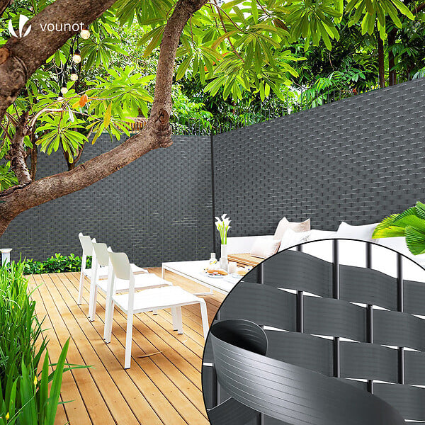 VOUNOT - Kit de lamelles occultantes PVC brise vue 150m x 4.7cm avec 300 clips Gris - large