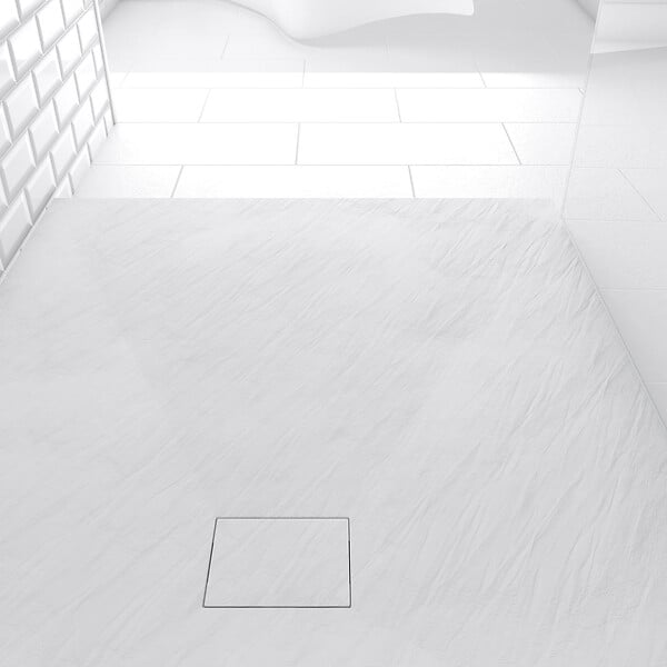 AURLANE - Receveur à poser en materiaux composite SMC - Finition ardoise blanc mat - 90x120 cm - ROCK 2 WHITE - large