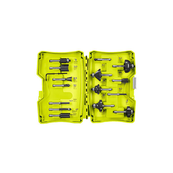RYOBI - Pack RYOBI Défonceuse électrique RRT1600-K - 1600W - 254mm - Coffret 15 fraises panachées - RAKRBS15 - large