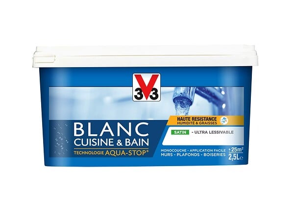 V33 PEINTURE - Peinture Blanc Cuisine et Bain Satin Pot 2.5l - large