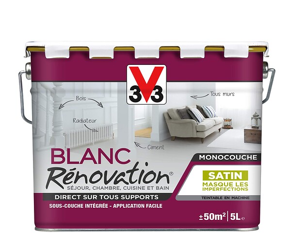 V33 PEINTURE - Peinture blanc Renovation finition satin - 5L - large