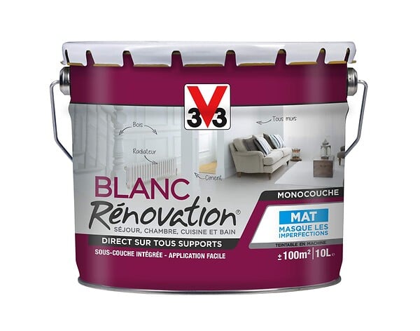 V33 PEINTURE - Peinture renovation - Blanc mat - 10L - large