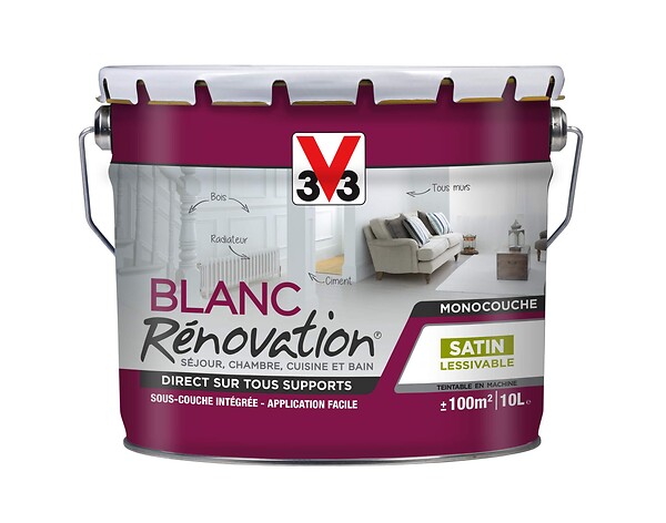 V33 PEINTURE - Peinture blanc Renovation finition satin - 10L - large