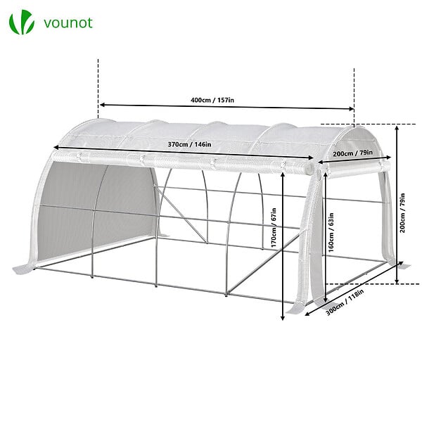 VOUNOT - Serre de jardin Toute Saison 12m2 avec portes laterales - large