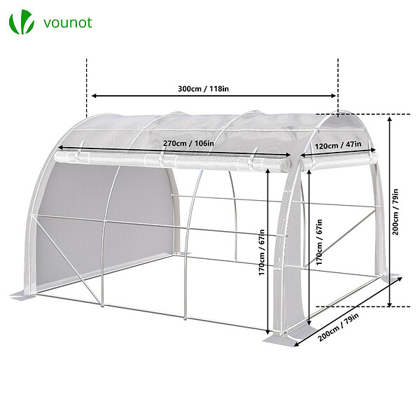 VOUNOT - Serre de jardin Toute Saison 6m2 avec portes laterales - large