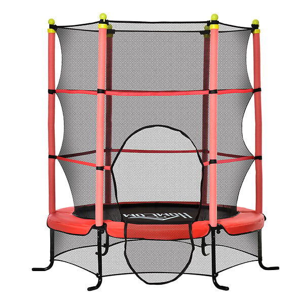 HOMCOM - Trampoline enfant Ø 1,63 × 1,63H m filet de sécurité porte zipée couvre-ressorts 6 poteaux rembourrés inclus rouge - large