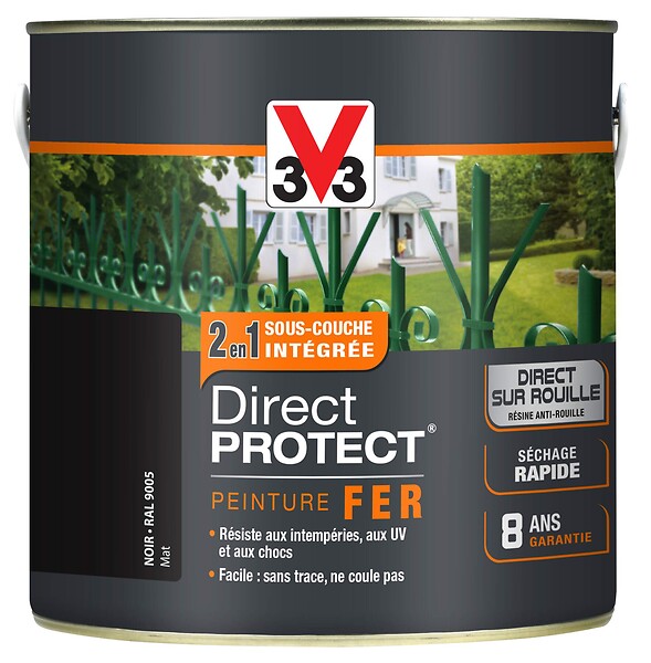 V33 PEINTURE - Peinture Direct protect pour fer - Noir mat- 2L - large