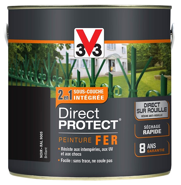 V33 PEINTURE - Peinture Direct protect pour fer - Noir brillant - 2L - large