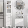 HOMCOM - Meuble colonne salle de bain 3 niches placard porte persienne 3 étagères MDF panneaux de particules blanc - vignette