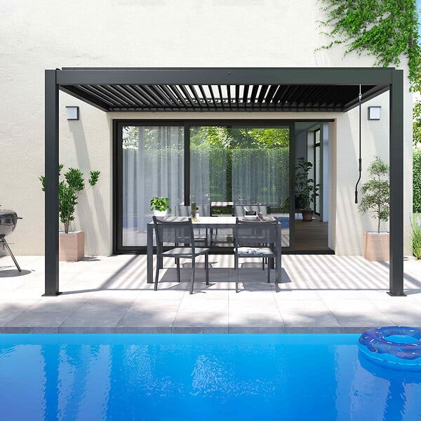 OVIALA - Pergola bioclimatique adossée 3x4m et 1 Store 2,66 x 2,34 m - Oia - large