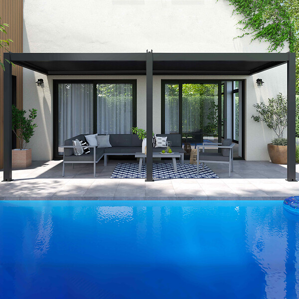 OVIALA - Pergola bioclimatique adossée 3x6m et 4 Stores 2,66 x 2,34m - Oia - large