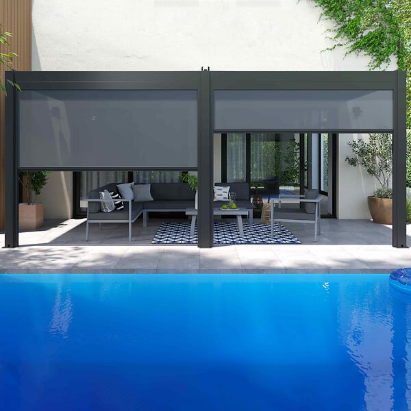 OVIALA - Pergola bioclimatique adossée 3x6m et 4 Stores 2,66 x 2,34m - Oia - large