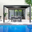 OVIALA - Pergola bioclimatique adossée gris 3x4m et 3 stores - Oia - vignette
