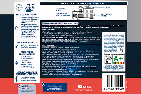 RIPOLIN - Impermeabilisant façade-sol-toiture invisible 1l - large