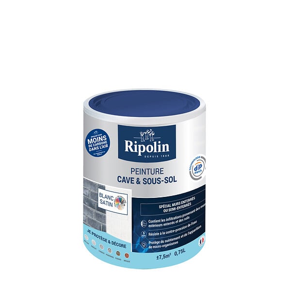 RIPOLIN - Peinture cave et sous-sol Blanc Satin Pot 0.75l - large