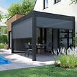 OVIALA - Pergola bioclimatique 3 x 4 m autoportée avec 3 stores gris - Athenes - vignette
