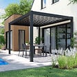 OVIALA - Pergola bioclimatique 3 x 4 m autoportée avec 3 stores gris - Athenes - vignette
