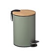 5 FIVE SIMPLY SMART - Poubelle de salle de bain en métal Vert Kaki et couvercle en Bambou 3 L - vignette