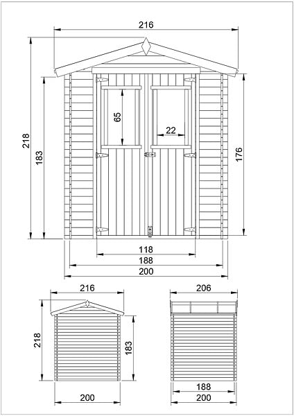 TIMBELA - Abri de jardin en bois l216xL206xH218 cm / 3.53 m2 - M343C - large