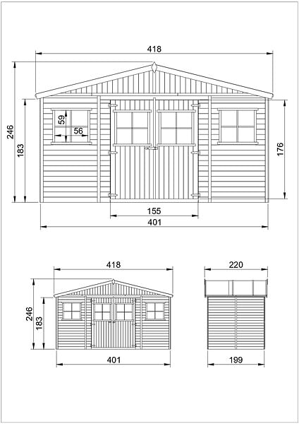 TIMBELA - Abri de Jardin en Bois Naturel - H246x418x220 cm /8 m² - M332 - large