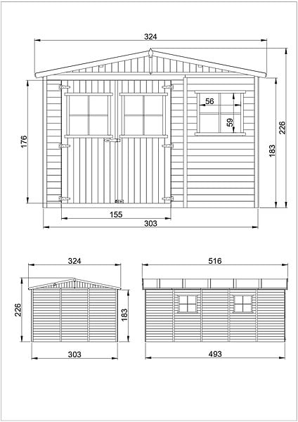 TIMBELA - Abri de Jardin en Bois Naturel - H226xl324xL516 cm / 15 m² - M337 - large
