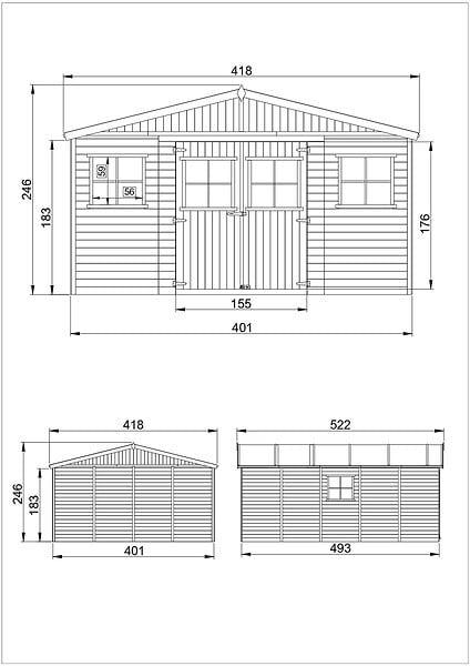 TIMBELA - Abri de Jardin en Bois Naturel - H246x418x522 cm / 20 m² - M333 - large