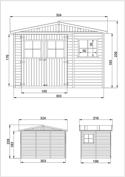 TIMBELA - Abri de Jardin en Bois Naturel - H226x318x220 cm / 6 m² - M334 - large