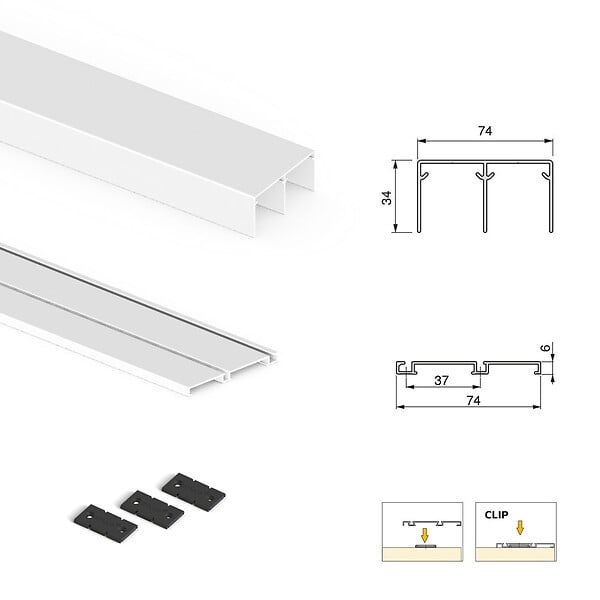 EMUCA - Kit de ferrures pour 2 portes coulissantes et armoire à fermeture souple Placard 74, profilé Wave, épaisseur 16mm, panneaux non inclus, Peint en blanc - large