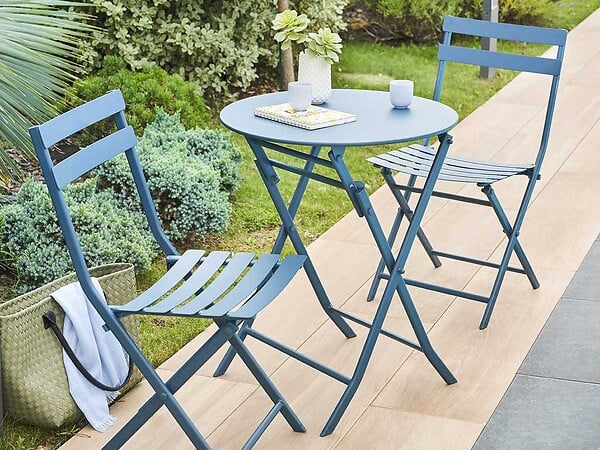 HESPERIDE - Table de jardin ronde Greensboro Ø 60 cm Bleu Pétrol - 2 places - Hespéride - large