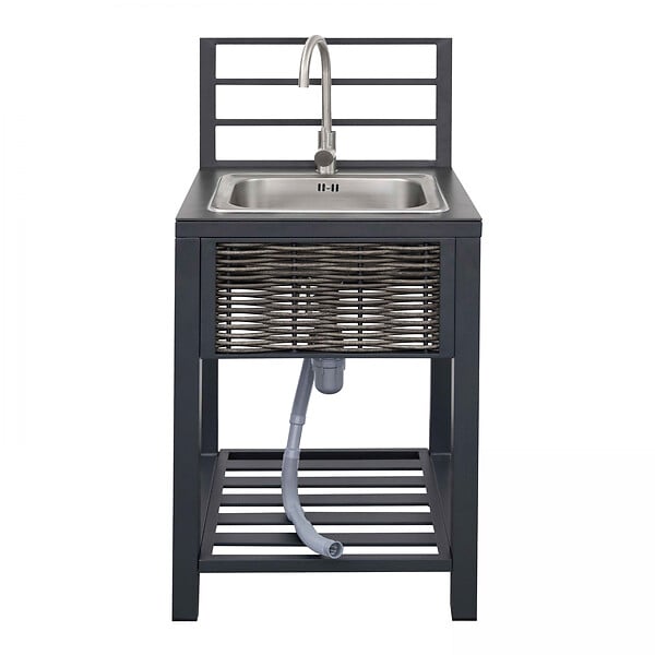 OVIALA - Meuble évier cuisine extérieure aluminium et résine tressée - large