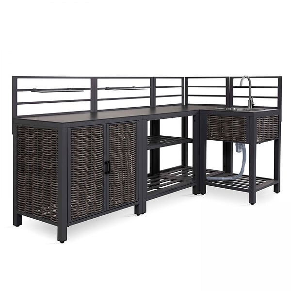 OVIALA - Meuble évier cuisine extérieure aluminium et résine tressée - large