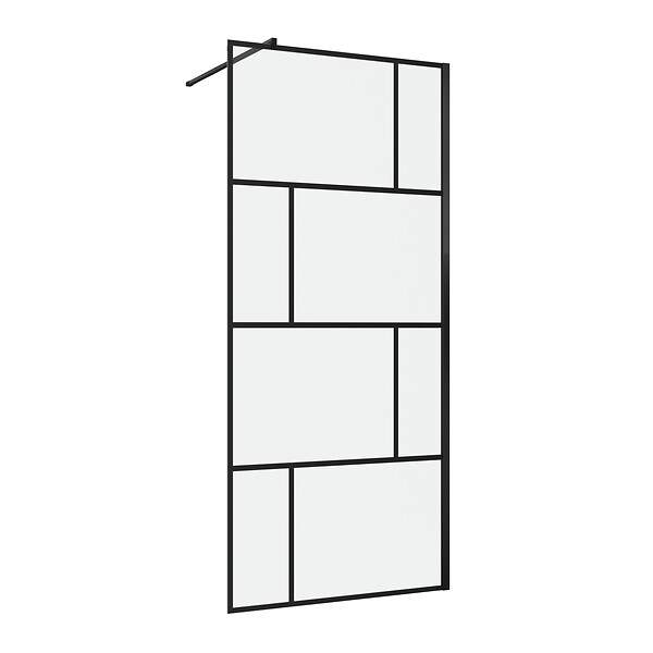 AURLANE - Paroi de douche a l'italienne serigraphie type Briques - 90x195cm - Profile noir mat - verre 5mm - large