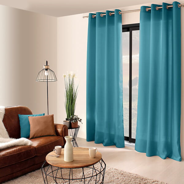 C MA DECO - Rideau 100% Polyester - Œillets - Bleu canard - 140x240cm - large
