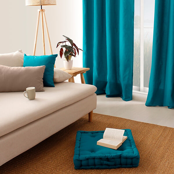 C MA DECO - Coussin de sol avec poignée coton 50x50x10cm bleu canard - large