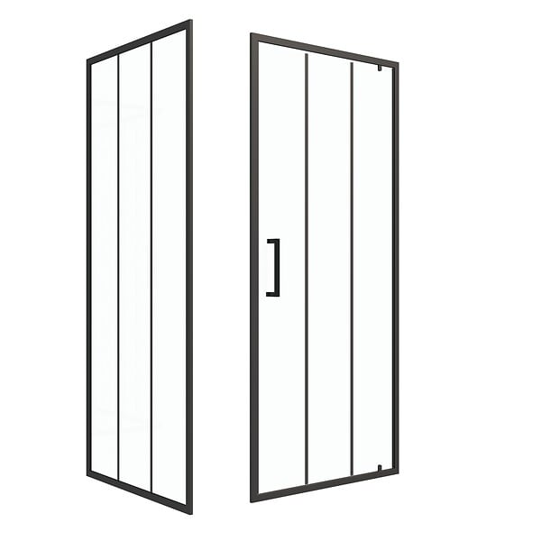 AURLANE - Porte de douche serigraphiee - 90x200cm + Paroi retour - 90x200 cm - PORTE PIVOTANTE - large