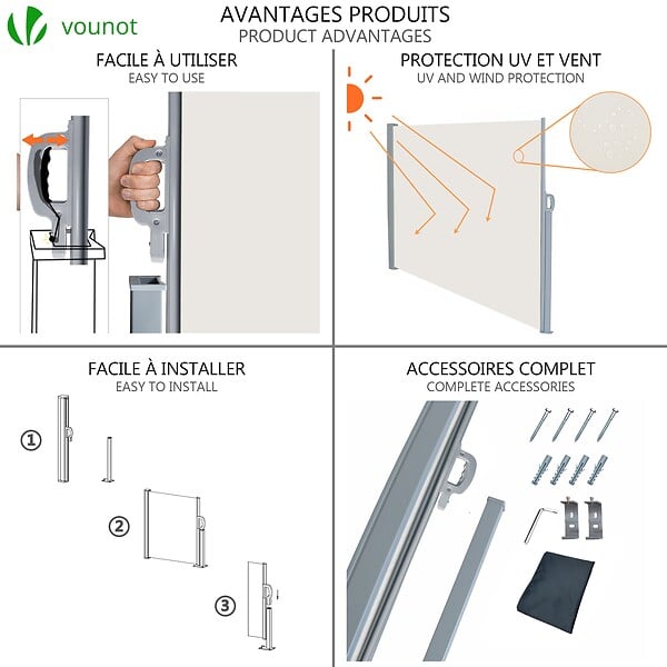 VOUNOT - Paravent retractable avec housse de protection 160x300cm Beige - large