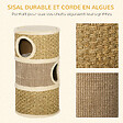PAWHUT - Arbre à chat cylindrique - tour à griffer pour chat - arbre à chat tour - Tonneau griffoir - 3 niches + plateforme - sisal corde d'algues beige - vignette