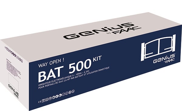 GENIUS BY FAAC - G Bat Kit 24 V 500 Mm - Genius By Faac - Motorisation Portail Battant - Course De 500 Mm - Portails En Bois, Alu, Acier, Pvc Avec Renforts - large