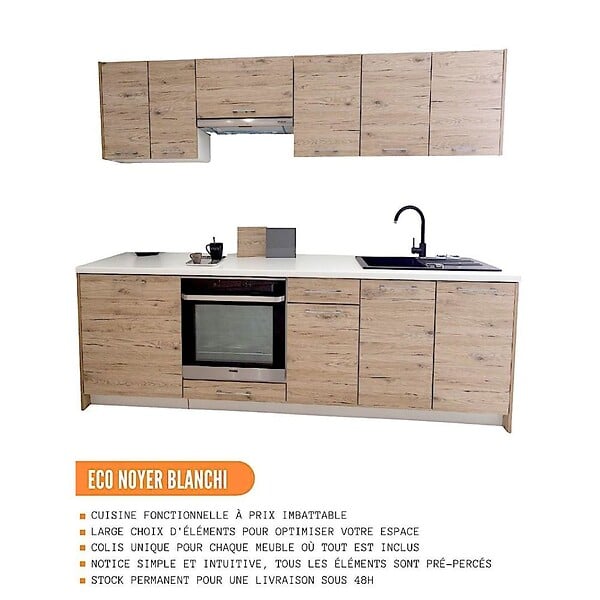 CUISINEANDCIE - Cuisineandcie - Meuble haut de cuisine Eco Noyer Blanchi 1 porte relevable L 60 cm - large