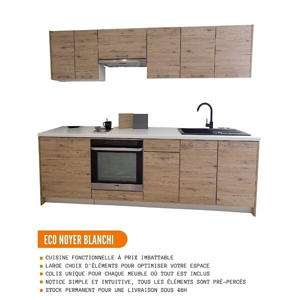 CUISINEANDCIE - Cuisineandcie - Meuble bas de cuisine Eco Noyer Blanchi 1 porte L 30 cm - large