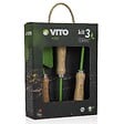 VITO - Kit 3 outils de jardin VITO Acier et manche bois de hêtre Transplantoir + Serfouette + Rateau 5 dents - vignette