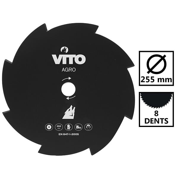 VITO - Lame de Coupe pour Débroussailleuse 8 Dents Diam 255mm Alesage 25.4 VITO - large