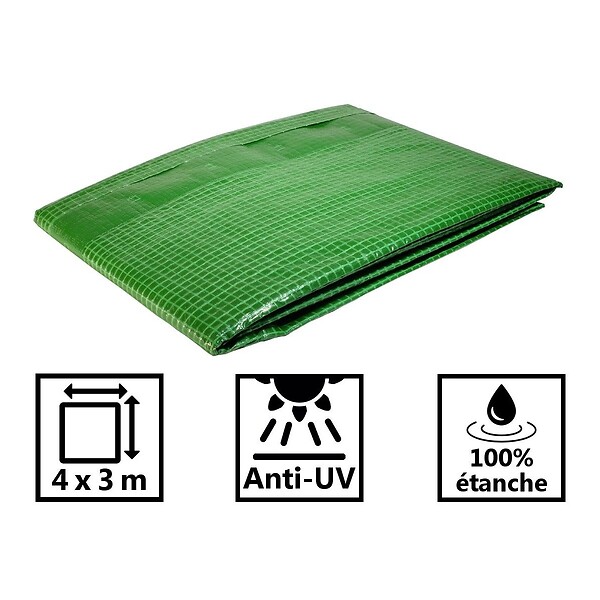 TECPLAST - Toile 4 x 3 m pour pergola et tonnelle VERTE Polyéthylène 170g/m² Poids 2,04kg KZ GARDEN - large